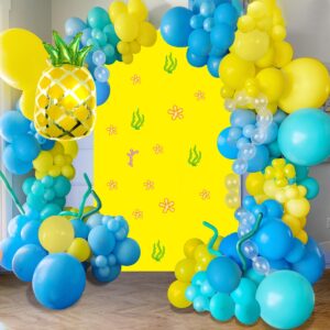 144pcs Cartoon Sponge Balloons Party Decorations,Sponge Theme Balloon Garland Arch Kit, Yellow Blue Clear Balloon Arch For Cartoon Sponge Birthday Baby Shower Party Supplies (blue)