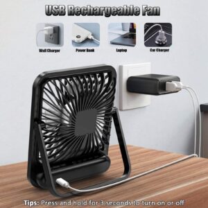 MYMULIKE Battery Operated Small Desk Fan,Portable 3 Speed USB Rechargeable Fan With LED Display， 3000mAh 180° Tilt Folding Personal Fan for Bedroom Home Office Outdoor Trip