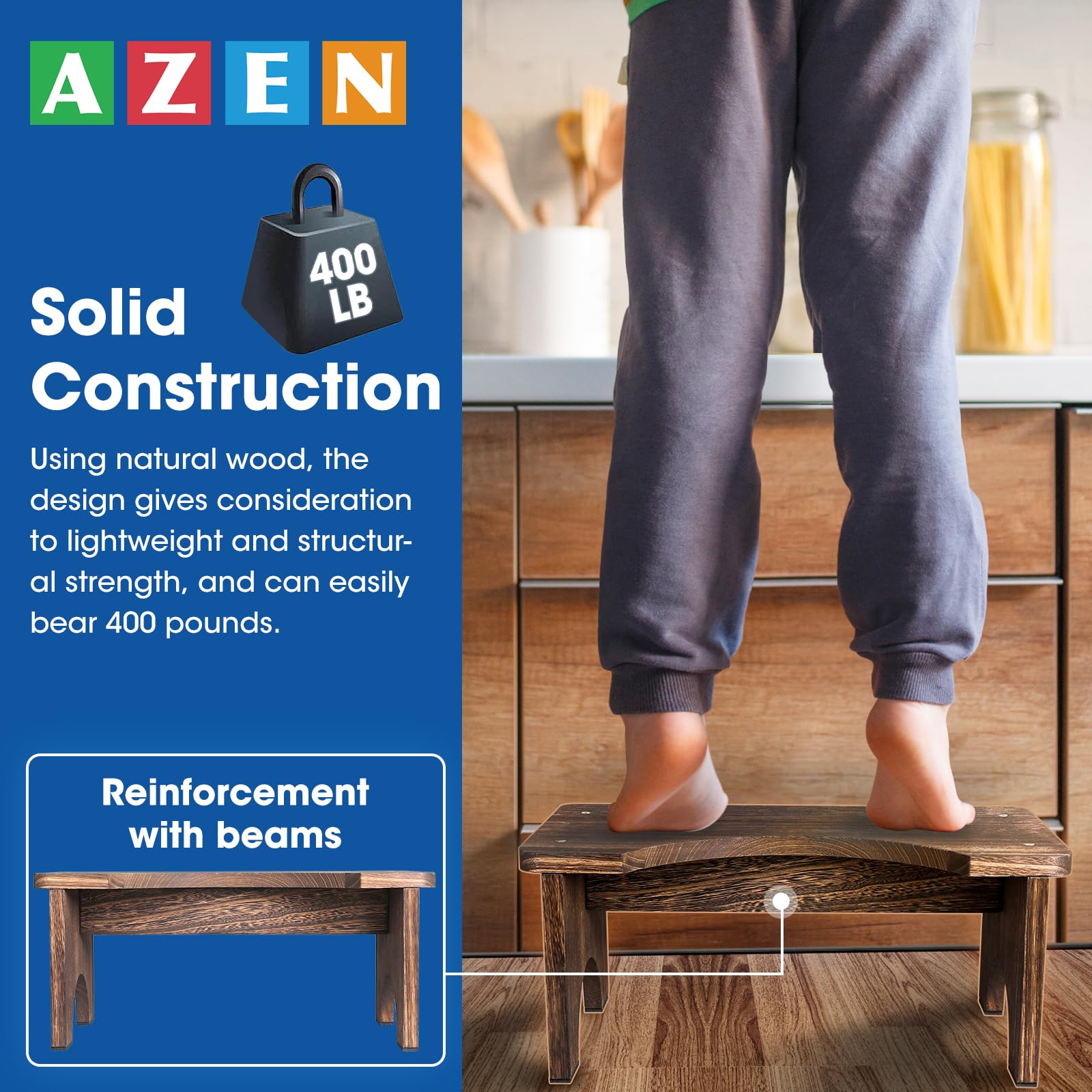 AZEN Wood Toilet Stool Squat Adult, Poop Stool for Bathroom Adults, Portable Toilet Potty Stool for Adults, 7 Inch Height