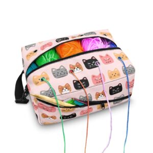 kathyboom cute cats yarn storage organizer stain resistant yarn bag with shoulder straps, knitting & crochet supplies yarn holder crochet gift