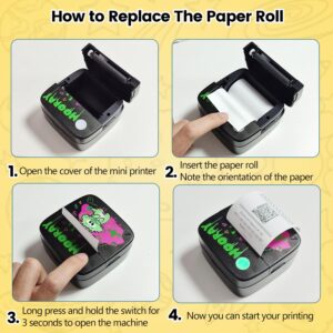 DOLEWA Mini Printer with 13 Rolls Sticker Paper, Sticker Printer, Portable Thermal Inkless Sticker Maker, Wireless Thermarote Label Printers for Photos, Study Notes, DIY, Journal, Memo (Black)