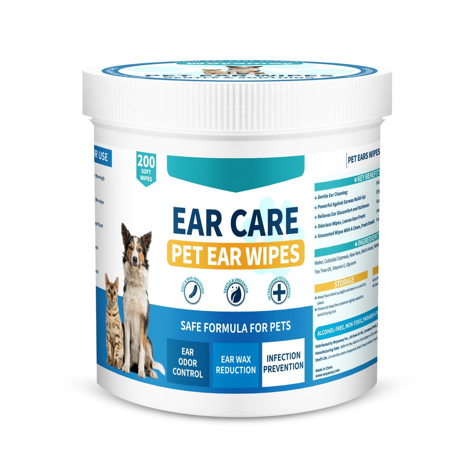 Pet Ear Wipes for Dogs Cats, 200Pcs Pet Ear Cleaner Wipes for Dogs Cats Gently Remove Ear Wax, Dirt Debris - Cleanse, Soothe & Deodorize -Dog Cat Ear Cleaning Wipes Relieve Ear Itching & Inflammation