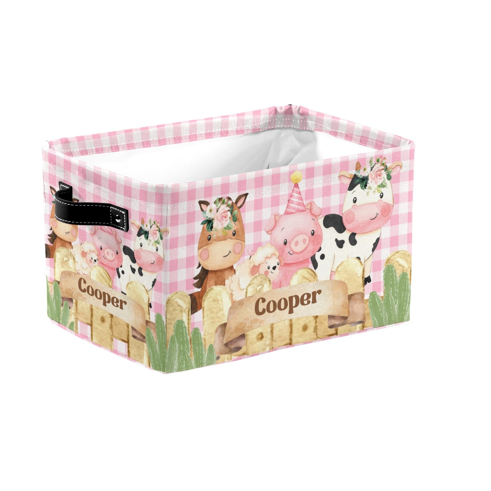 Farm Sheep Happy Cow Horse Fabric Storage Basket for Organizing Closet Shelf Nursery Toy Decorative Closet Organizers with Handles Cubes