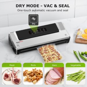 Bonsenkitchen Vacuum Sealer Machine, Fast-Compact Food Sealer, Multi-Functional Food Vacuum Sealer with 5 Vacuum Bags & Accessory Hose, Globefish Technology for High-Speed Continuous Working, Silver