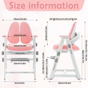 ROYALJOBO Adjustable Children's Table and Chair, Boys and Girls Aged 3 to 18 Years Old Learning Interest Chair, Adjustable Height, Suitable for Families, Schools,Student Chairs. (Pink)