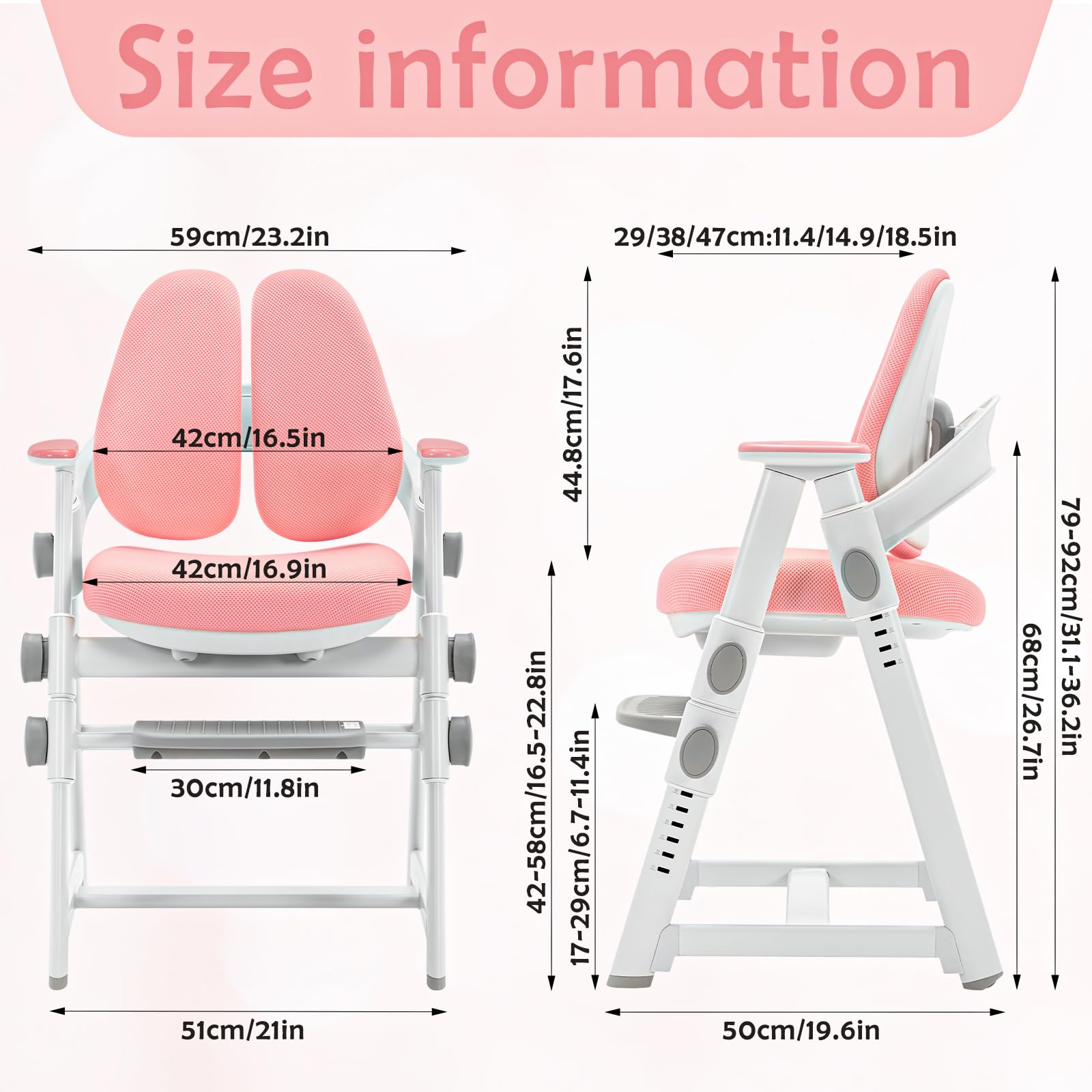 ROYALJOBO Adjustable Children's Table and Chair, Boys and Girls Aged 3 to 18 Years Old Learning Interest Chair, Adjustable Height, Suitable for Families, Schools,Student Chairs. (Pink)