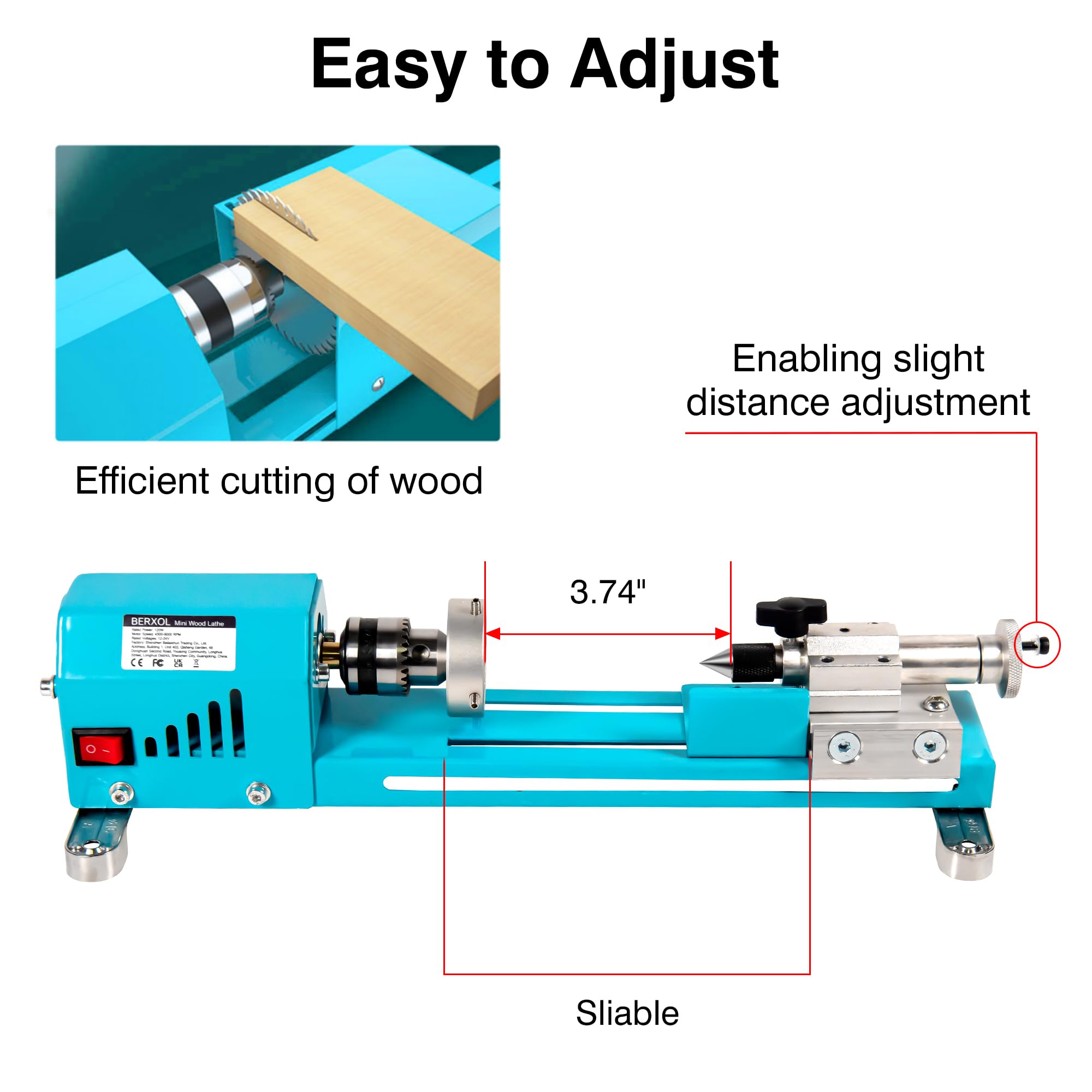 BERXOL Mini Wood Lathe Machine, 12V- 24VDC,7 Variabla Speeds 4000-9000 RPM, with Wood Lathe Milling Accessories, for Wood Polishing, Grinding, Cutting and Milling DIY … (A)