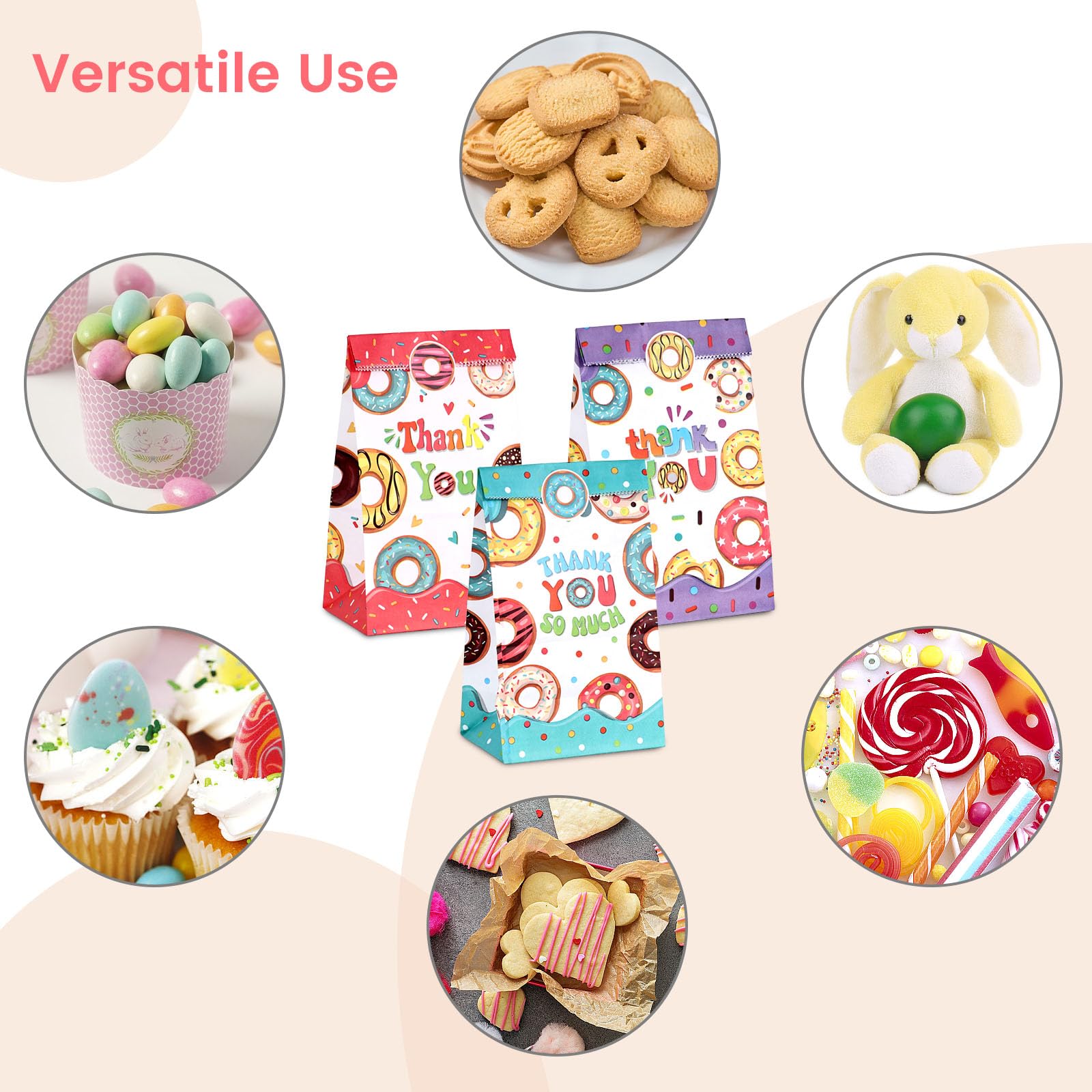 Shindel 24PCS Party Favor Bags, Donut Gift Bags with Stickers Paper Candy Bags Goodie Bags for Party Decoration 4.7" x 3.1" x 8.7"