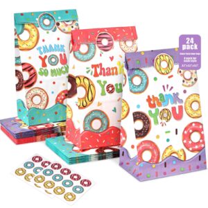 shindel 24pcs party favor bags, donut gift bags with stickers paper candy bags goodie bags for party decoration 4.7" x 3.1" x 8.7"