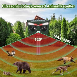 Jahy2Tech Ultrasonic Solar Animal Repeller Outdoor Animal Repellent with Motion Sensor,6 Frequency Setting,Loud Deterrence Sound,16 Flashing Lights,Deer Cat Dog Raccoon Squirrel Deterrent Device