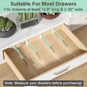 FUNIZE Expandable Drawer Dividers 4 Pack, 2.36" High, 12.6-22.8 Clear Drawer Organizers for Utensils, Clothes, Adjustable Kitchen Drawers Separators in Dresser, Bedroom, Bathroom, Office Storage