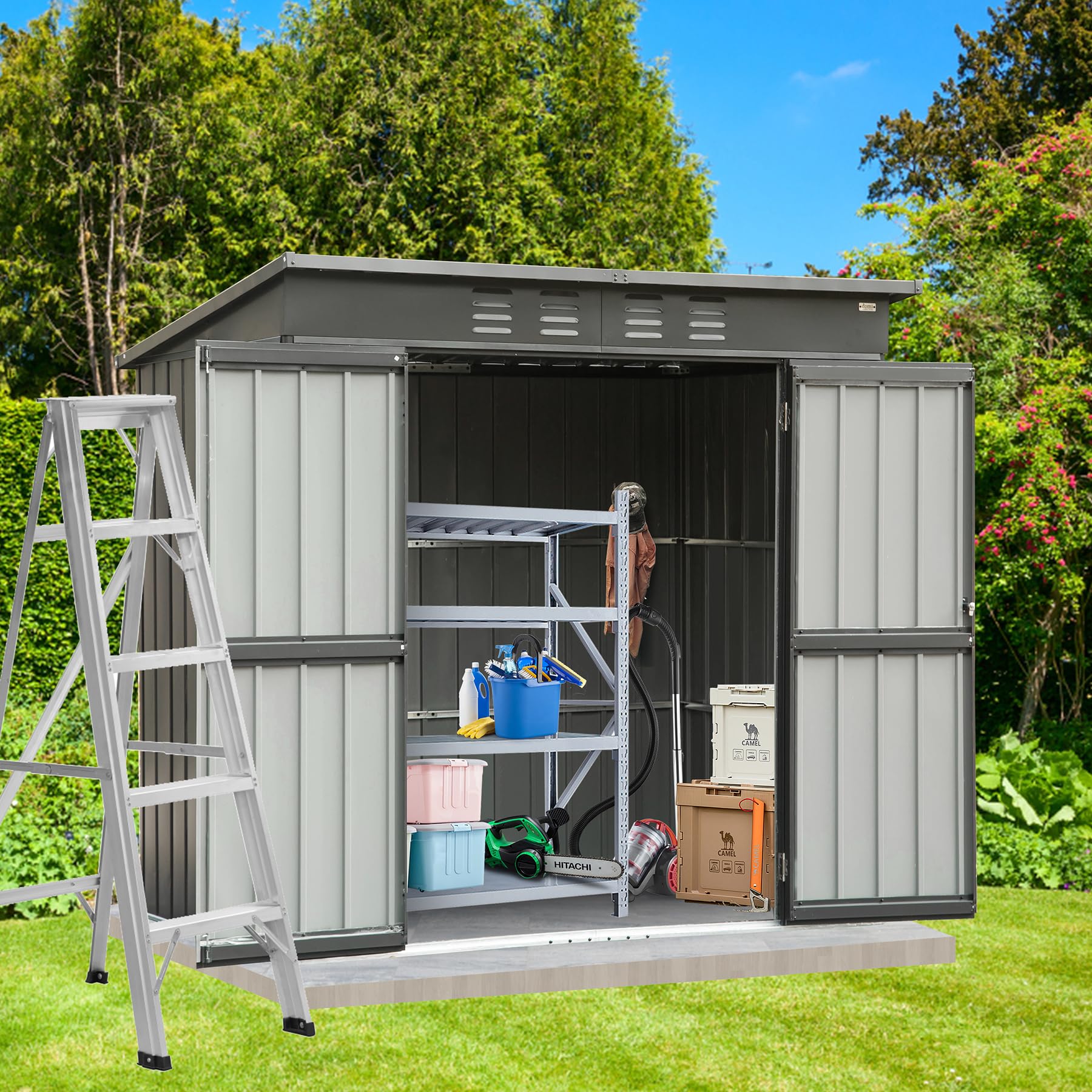 Domi Outdoor Storage Shed 6' x 4', Metal Waterproof Tool Shed Utility Storage House with Double Lockable Doors & Air Vent for Backyard Garden Lawn Patio