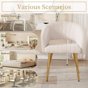 Westice Velvet Home Office Desk Chair Set of 1, Modern Tufted Vanity Chairs with Gold Metal Legs, Upholstered Accent Armchair for Living Room Restaurant, White