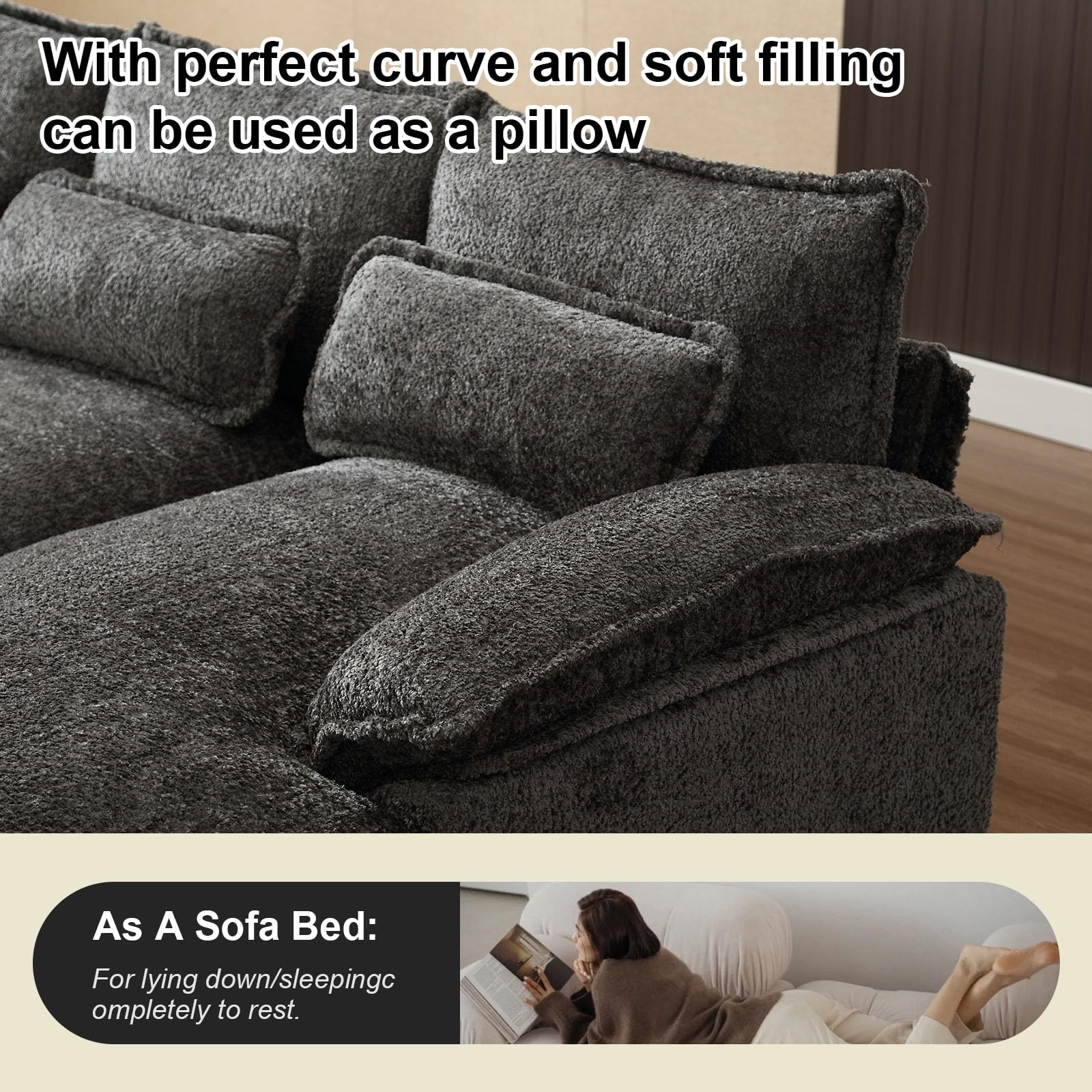 HZANHY Convertible Sectional Sofa Chenille U Shaped Couch with Reversible Chaise Modular Sectional Couch 4 Seater Sofa with Storage Seat