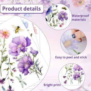 9 Pieces Flowers Wall Decals Flower Decals for Walls Vinyl Flowers Wall Stickers Peel and Stick Removable Butterfly Spring Floral Wall Decals Wall Art Decals Decor for Girls Bedroom Living Room