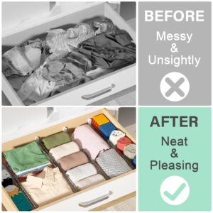 FUNIZE Expandable Drawer Dividers 4 Pack, 2.36" High, 12.6-22.8 Clear Drawer Organizers for Utensils, Clothes, Adjustable Kitchen Drawers Separators in Dresser, Bedroom, Bathroom, Office Storage