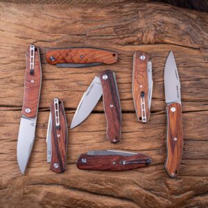 Real Steel Knives Serenity Slipjoint Folding Knife 3.375" N690 Satin Drop Point Blade, Rosewood Handle