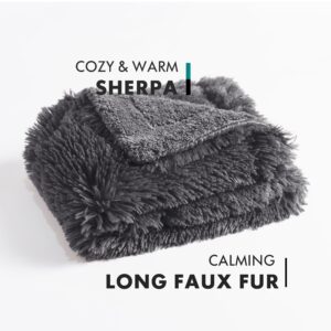 gogobunny Waterproof Plush Long Faux Fur Pet Throw Blanket Ultra Soft Fluffy Bed Couch Cover Washable - Premium Flannel Calming Blankets for Dog Puppy Cat (40x50 Inch (Pack of 1), Grey)