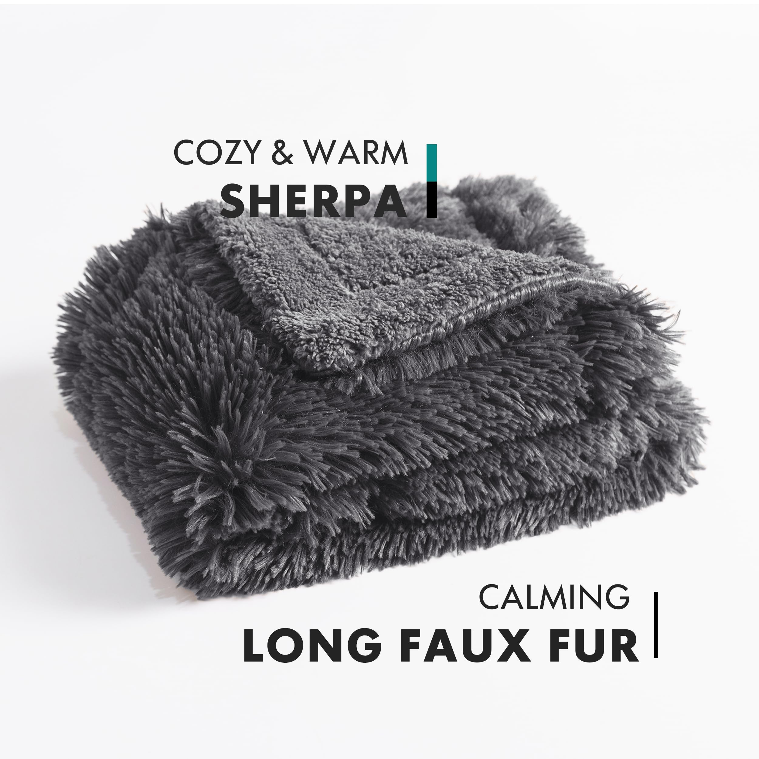 gogobunny Waterproof Plush Long Faux Fur Pet Throw Blanket Ultra Soft Fluffy Bed Couch Cover Washable - Premium Flannel Calming Blankets for Dog Puppy Cat (40x50 Inch (Pack of 1), Grey)