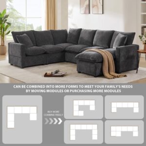 WILLIAMSPACE 110"*84" Sectional Sofa Couch for Living Room, Modern Upholstered 7 Seat U-Shape Sofa Couch with 2 Pillows, Freely Combinable Modular Sofa Funiture for Apartment, Chenille Fabric (Black)