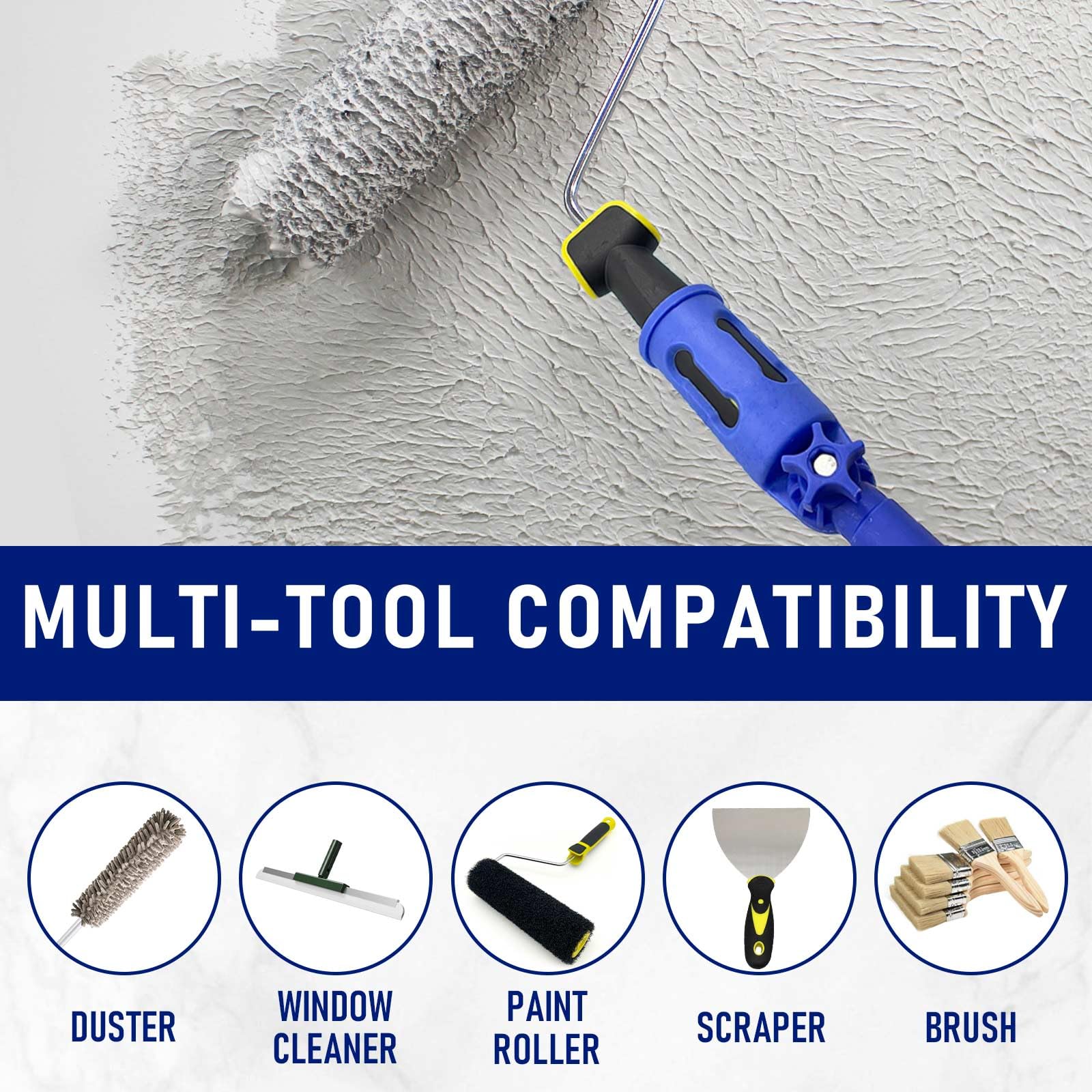 Multi-Angle Paint Brush Extender, Extension Pole Attachment Holder for Paint Brush,Roller, Scraper, Secure Handle Grip, Rotating Head, Easily Reach Ceilings, Walls, Corner Edges