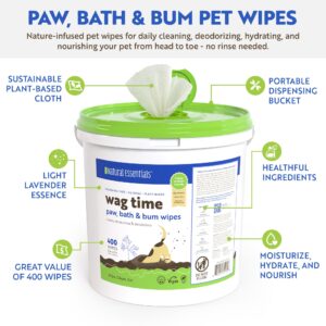 Natural Essentials Wag-Time Pet Wipes - 400 ct Dog Wipes for Paws and Butt, Plastic-Free Plant-Based Cleaning, Unscented with Chamomile, B5, Oatmeal with Aloe Vera and Vitamin E, (Pack of 1)