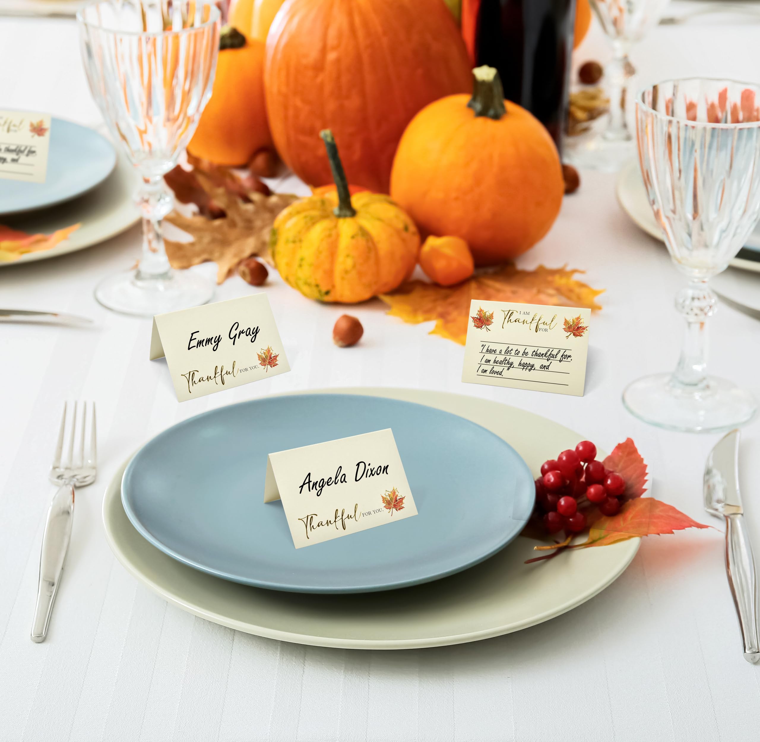 100 Pcs Thanksgiving Table Place Cards and Fill in Gratitude Cards Harvest I Am Thankful For Tent Card Autumn Name Cards Dinner Settings Fall Party