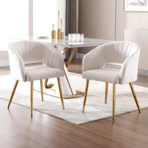 Westice Velvet Home Office Desk Chair Set of 1, Modern Tufted Vanity Chairs with Gold Metal Legs, Upholstered Accent Armchair for Living Room Restaurant, White