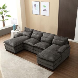 hzanhy convertible sectional sofa chenille u shaped couch with reversible chaise modular sectional couch 4 seater sofa with storage seat