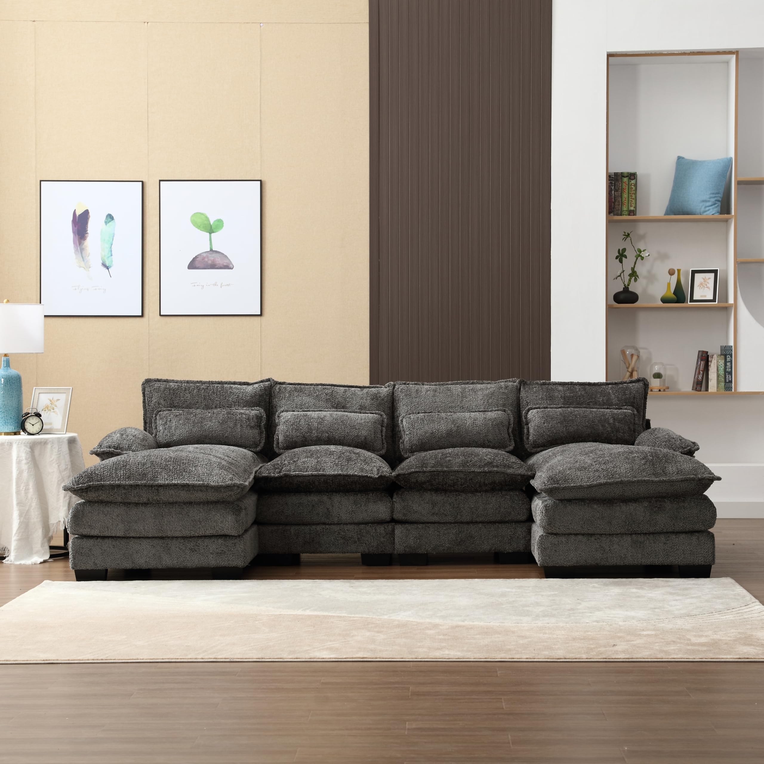 HZANHY Convertible Sectional Sofa Chenille U Shaped Couch with Reversible Chaise Modular Sectional Couch 4 Seater Sofa with Storage Seat