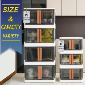 Ezee Space Stackable Storage Bins with Wheels - (1-Pack) - Stackable Storage Drawers - (19-Gal) - Collapsible storage bins with lids - Multifunctional Foldable storage boxes with doors