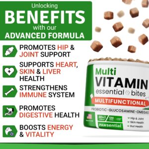 Dog Multivitamin Chewable Supplement - Dog Vitamins + Glucosamine, Omega, Probiotics - Hip & Joint Support, Skin & Coat, Gut Health - Adult & Senior Dog Treats