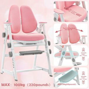 ROYALJOBO Adjustable Children's Table and Chair, Boys and Girls Aged 3 to 18 Years Old Learning Interest Chair, Adjustable Height, Suitable for Families, Schools,Student Chairs. (Pink)