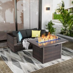 grezjxc 3 pieces outdoor sectional patio furniture set with fire pit table pe rattan wicker patio sectional conversation set with cushions black