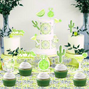 JOYMEMO 24 Pcs Margs & Matrimony Bachelorette Cupcake Toppers - Green Margarita Bridal Shower Decorations, Margaritas and Matrimony Bridal Shower Cake Decor for Mexican Fiesta Wedding Party