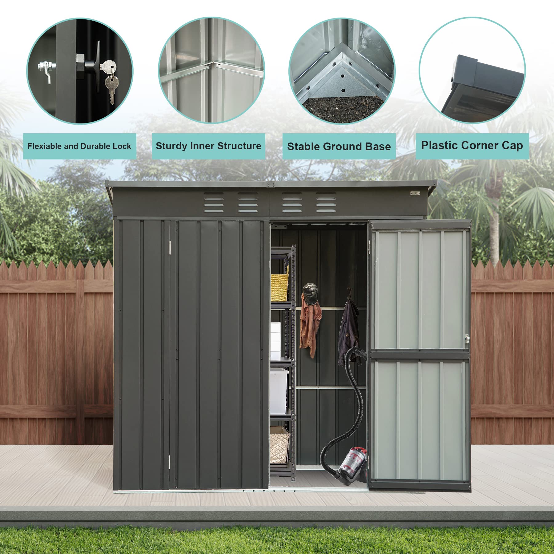 Domi Outdoor Storage Shed 6' x 4', Metal Waterproof Tool Shed Utility Storage House with Double Lockable Doors & Air Vent for Backyard Garden Lawn Patio