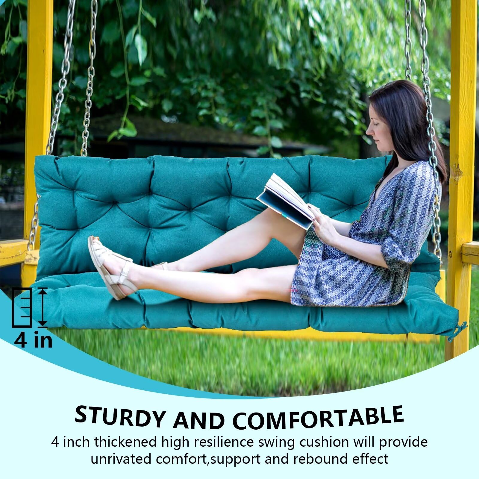 LCYFBE Porch Swing Cushions with Backrest, 2-3 Seater Waterproof Bench Pad Cushions, Thicken 4" Outdoor Swing Cushions, for Outdoor Patio Garden Furniture (60x40in,Dark Green)