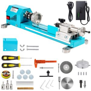 berxol mini wood lathe machine, 12v- 24vdc,7 variabla speeds 4000-9000 rpm, with wood lathe milling accessories, for wood polishing, grinding, cutting and milling diy … (a)