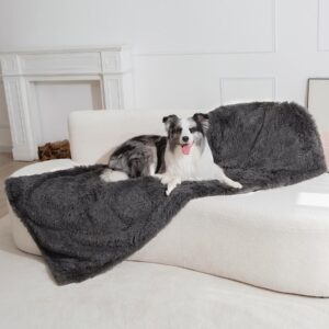 gogobunny Waterproof Plush Long Faux Fur Pet Throw Blanket Ultra Soft Fluffy Bed Couch Cover Washable - Premium Flannel Calming Blankets for Dog Puppy Cat (40x50 Inch (Pack of 1), Grey)