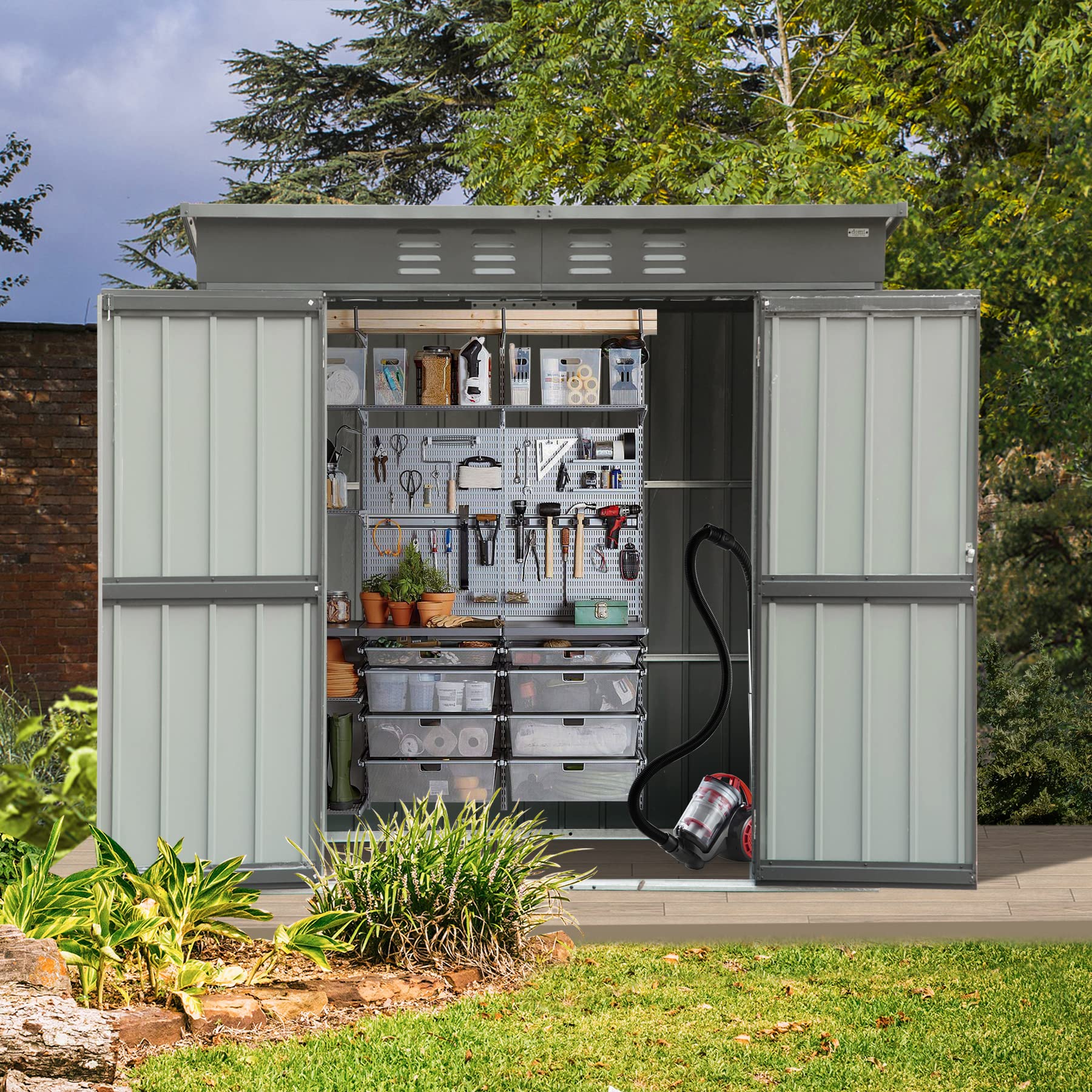 Domi Outdoor Storage Shed 6' x 4', Metal Waterproof Tool Shed Utility Storage House with Double Lockable Doors & Air Vent for Backyard Garden Lawn Patio