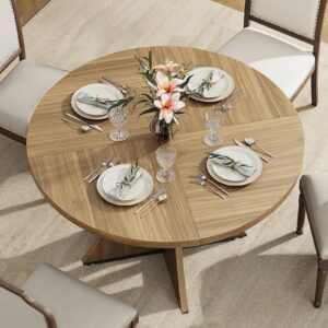 ONBRILL Round Dining Table for 4-6 Person, 47.24 Inch Kitchen Table Modern American Style, Wooden Dinner Room Table for Home Dining Room Kitchen Living Room, Light Brown (Only Table)