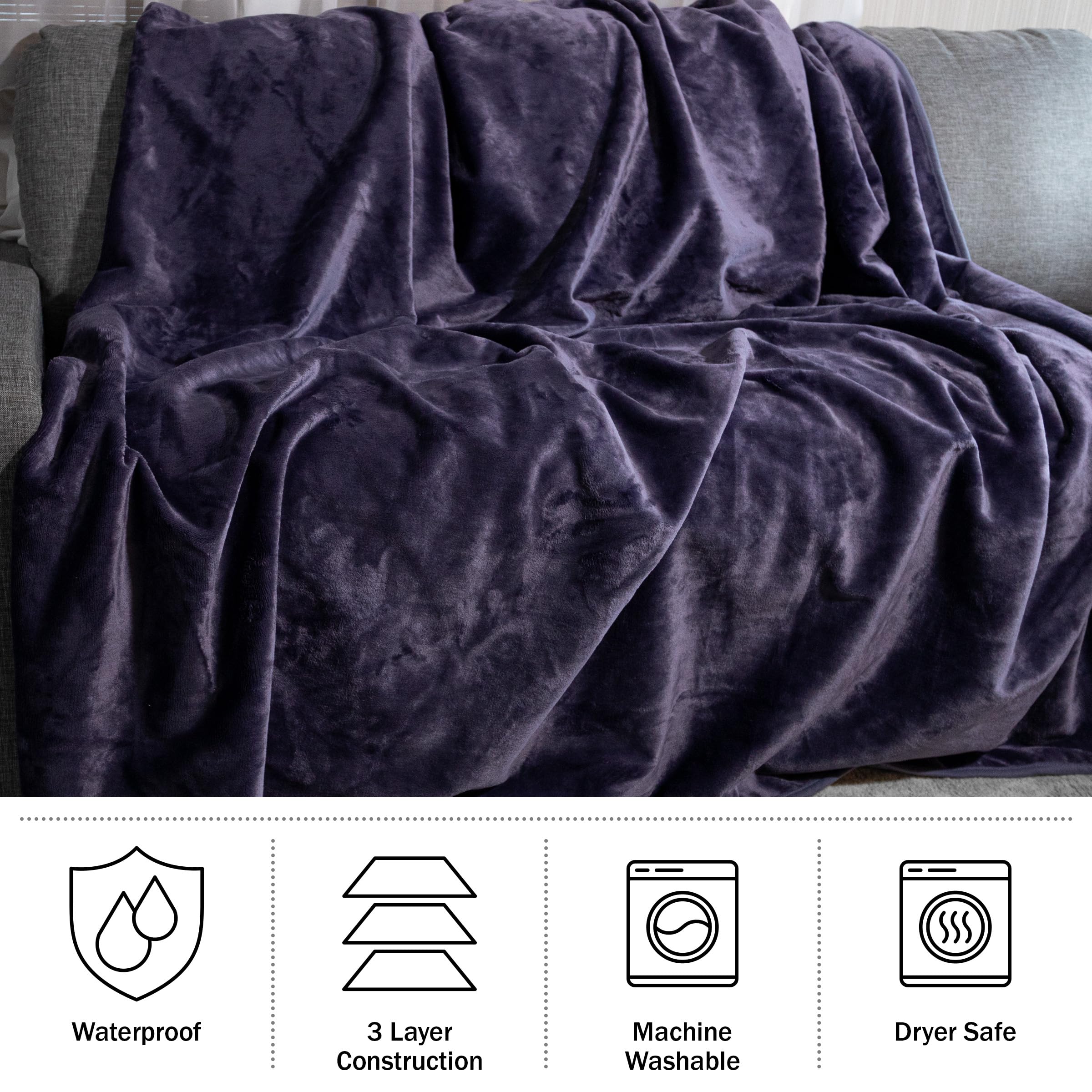 Lavish Home Waterproof Blanket - 80x80 King-Size Blanket for Kids, Pets, and Outdoors - Throw Blanket for Bed, Couch, Chair and Car (Purple)