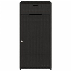 GOLINPEILO Wicker Patio Garden Storage Cabinet, Outdoor Towel Rack & Pool Cabinet, Freestanding PE Rattan Wicker Storage Cabinet, Black 21.7"x21.7"x43.7" Poly Rattan, -343