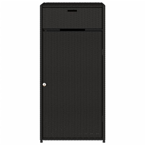 GOLINPEILO Wicker Patio Garden Storage Cabinet, Outdoor Towel Rack & Pool Cabinet, Freestanding PE Rattan Wicker Storage Cabinet, Black 21.7"x21.7"x43.7" Poly Rattan, -343