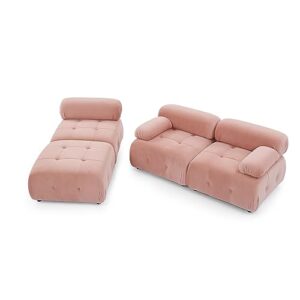 FAVSH L-Shaped Couch with Reversible Ottoman,Modular Sectional Sofa with Button Tufted and Free Combination for Living Apartment,Office,Teddy Fabric,Pink