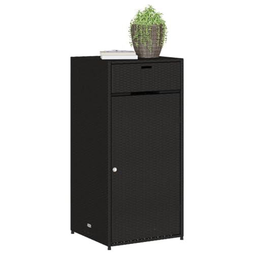 GOLINPEILO Wicker Patio Garden Storage Cabinet, Outdoor Towel Rack & Pool Cabinet, Freestanding PE Rattan Wicker Storage Cabinet, Black 21.7"x21.7"x43.7" Poly Rattan, -343