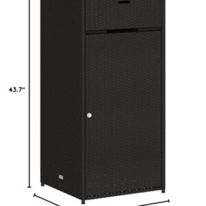 GOLINPEILO Wicker Patio Garden Storage Cabinet, Outdoor Towel Rack & Pool Cabinet, Freestanding PE Rattan Wicker Storage Cabinet, Black 21.7"x21.7"x43.7" Poly Rattan, -343