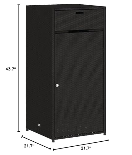 GOLINPEILO Wicker Patio Garden Storage Cabinet, Outdoor Towel Rack & Pool Cabinet, Freestanding PE Rattan Wicker Storage Cabinet, Black 21.7"x21.7"x43.7" Poly Rattan, -343