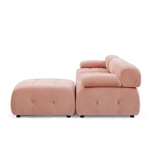 FAVSH L-Shaped Couch with Reversible Ottoman,Modular Sectional Sofa with Button Tufted and Free Combination for Living Apartment,Office,Teddy Fabric,Pink