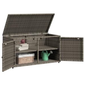 loibinfen Outdoor Wicker Storage Box, Rattan Deck Box Double Openable Door with Lid and Separate Storage Shelf for Patio, Garden Tools, Pools & Sports Equipment, Gray 43.3"x21.7"x23.8", -108